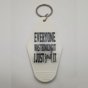 Vintage Style White And Black Text Keychain